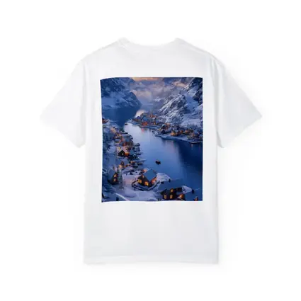 Snowy Mountain Village Fjord Winter Sunset