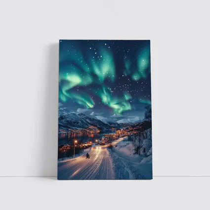 Aurora Borealis Over Snowy Nordic Village