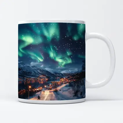 Aurora Borealis Over Snowy Nordic Village