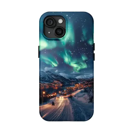 Aurora Borealis Over Snowy Nordic Village