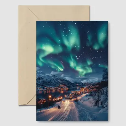 Aurora Borealis Over Snowy Nordic Village