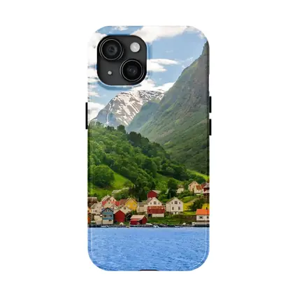 Norwegian Fjord Village Colorful Houses Mountains