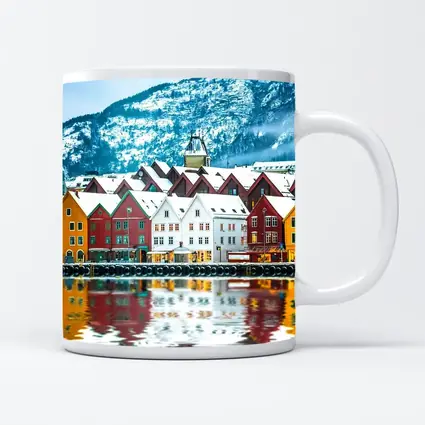 Bergen Bryggen Waterfront Snow Winter Norway