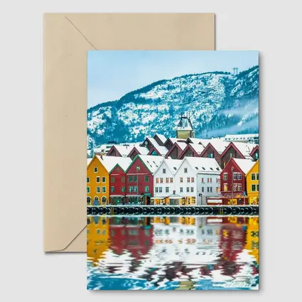 Bergen Bryggen Waterfront Snow Winter Norway