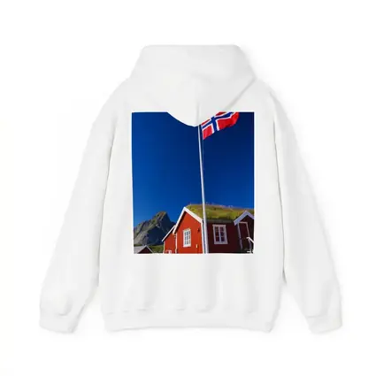 Norwegian Flag Red Cabins Lofoten Mountains