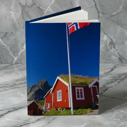 Norwegian Flag Red Cabins Lofoten Mountains