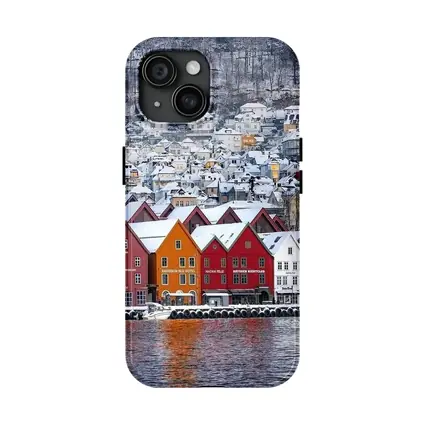 Bergen Bryggen Wharf Snow Winter Norway
