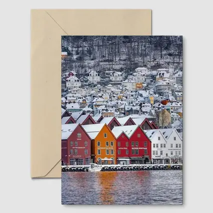 Bergen Bryggen Wharf Snow Winter Norway