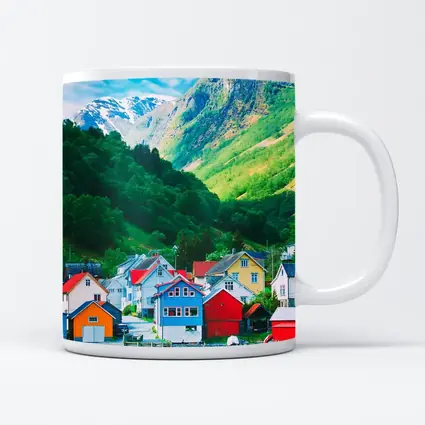 Colorful Norwegian Village Houses By Fjord