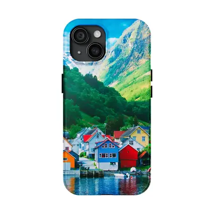 Colorful Norwegian Village Houses By Fjord