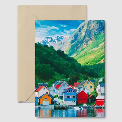 Colorful Norwegian Village Houses By Fjord