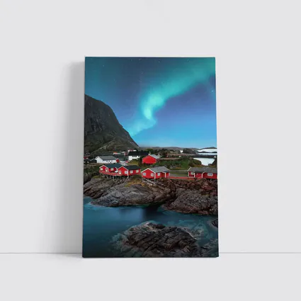 Norway Northern Lights Red Fishing Village