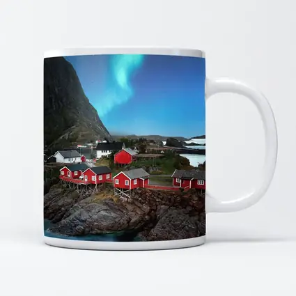 Norway Northern Lights Red Fishing Village