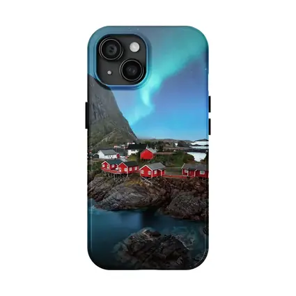 Norway Northern Lights Red Fishing Village