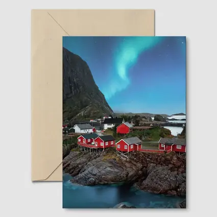 Norway Northern Lights Red Fishing Village