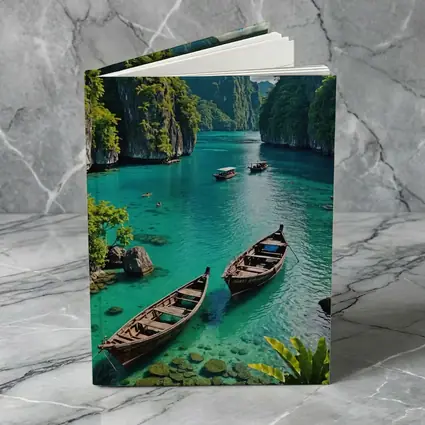 Turquoise Lagoon Boats Karst Cliffs Thailand
