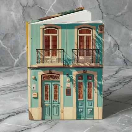 Teal Portuguese Building Facade Sunny Street