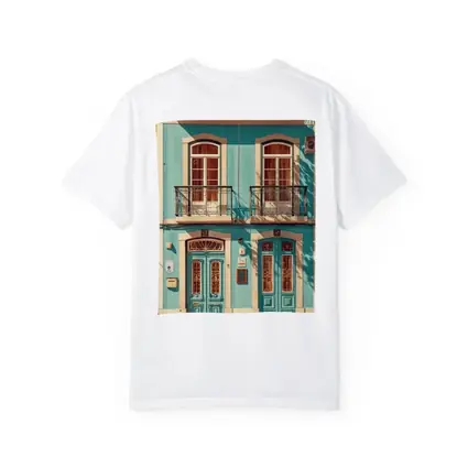 Teal Portuguese Building Facade Sunny Street