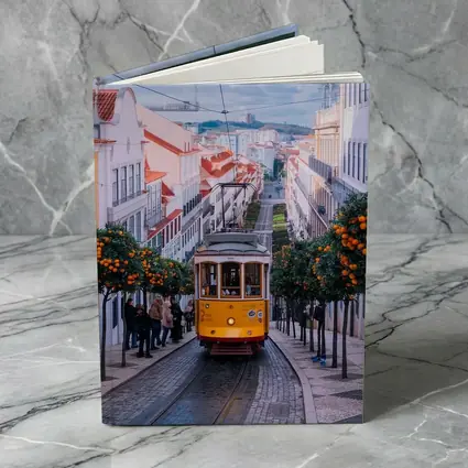 Yellow Tram Lisbon Street Orange Trees