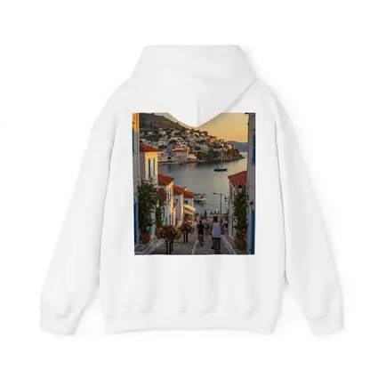 Greek Island Village Street At Sunset
