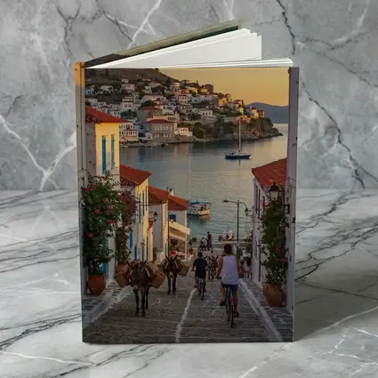 Greek Island Village Street At Sunset