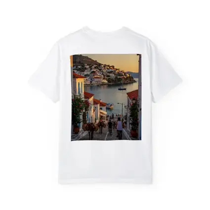 Greek Island Village Street At Sunset
