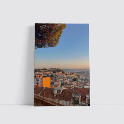Lisbon City Skyline at Golden Sunset