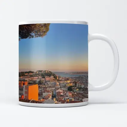 Lisbon City Skyline at Golden Sunset