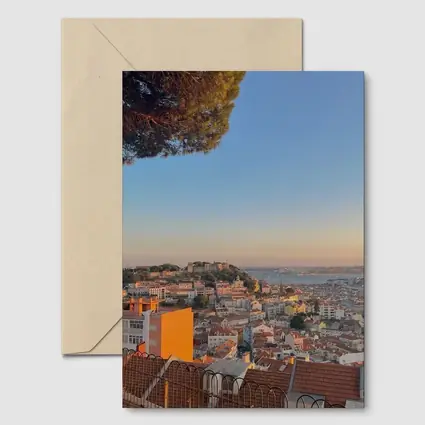 Lisbon City Skyline at Golden Sunset