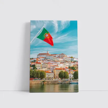 Portugal Flag Over Coimbra City Skyline