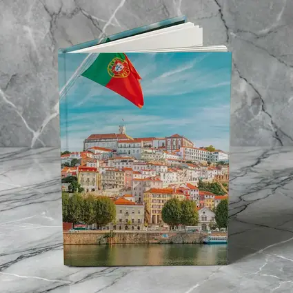 Portugal Flag Over Coimbra City Skyline