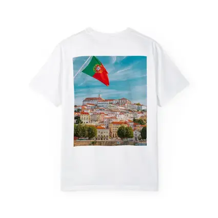 Portugal Flag Over Coimbra City Skyline