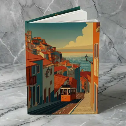Lisbon Tram Hillside Street Retro Illustration