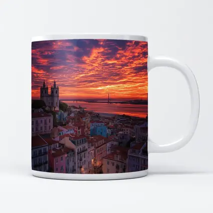 Lisbon Portugal Skyline Fiery Sunset Sky
