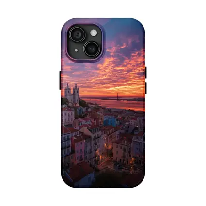 Lisbon Portugal Skyline Fiery Sunset Sky