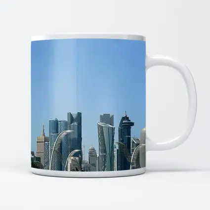 Doha Qatar Skyline With Airplane Flying