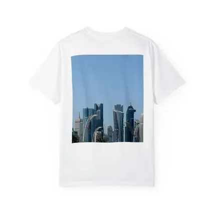 Doha Qatar Skyline With Airplane Flying