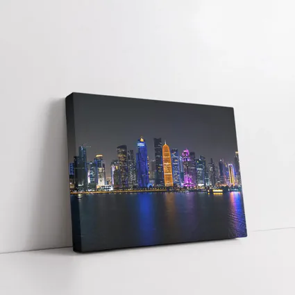 Doha Qatar Skyline Glowing At Night