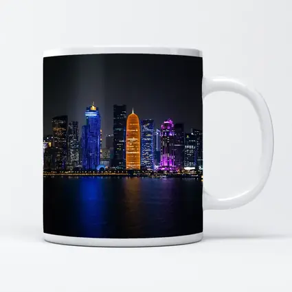 Doha Qatar Skyline Glowing At Night