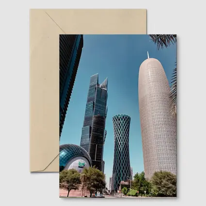 Doha Qatar Skyscrapers Blue Sky Cityscape