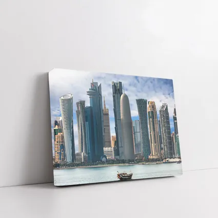 Doha Qatar Skyline Waterfront Dhow Boat