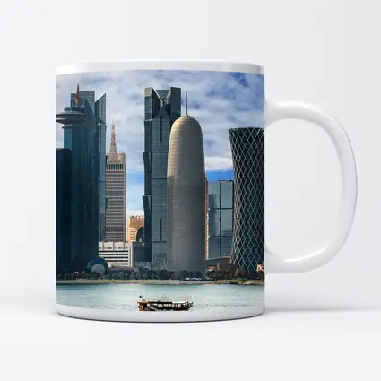 Doha Qatar Skyline Waterfront Dhow Boat