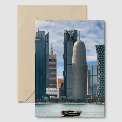 Doha Qatar Skyline Waterfront Dhow Boat