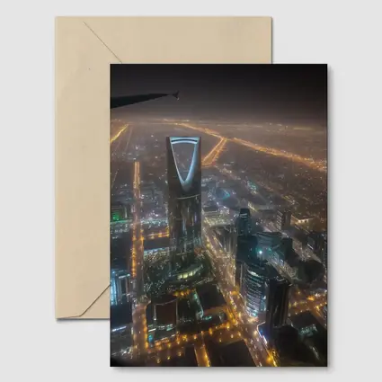 Riyadh Kingdom Tower Aerial Night City View