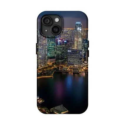 Singapore City Skyline Aerial Night View