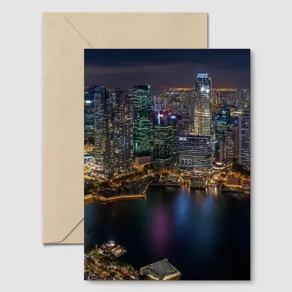 Singapore City Skyline Aerial Night View