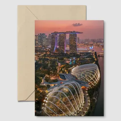Singapore Marina Bay Aerial Sunset City View