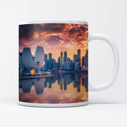 Singapore Marina Bay Skyline Sunset Reflection