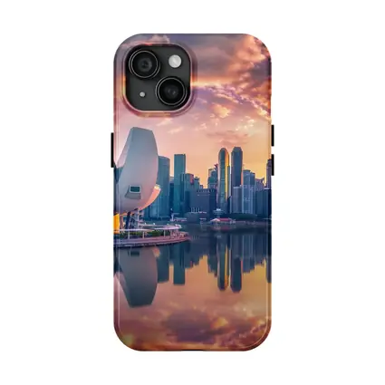 Singapore Marina Bay Skyline Sunset Reflection