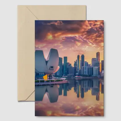 Singapore Marina Bay Skyline Sunset Reflection